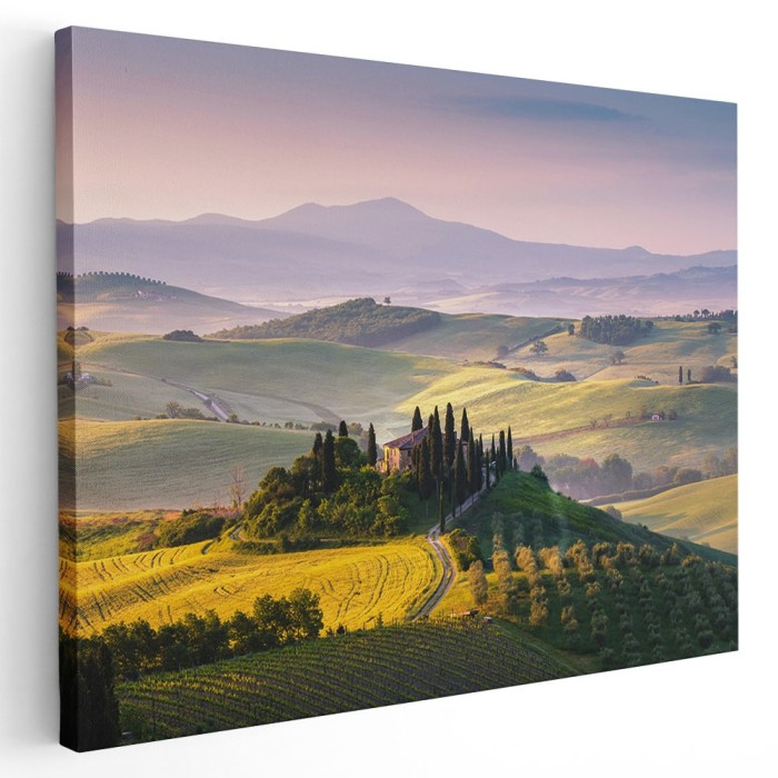 Tablou peisaj in Toscana la apus Italia 1544 Tablou canvas pe panza CU RAMA 60x80 cm