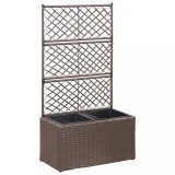 VidaXL Strat &icirc;nălțat spalier cu 2 ghivece maro 58x30x107 cm poliratan