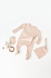 Set 4 piese: bluza, pantaloni, caciulita si manusi din bumbac organic si modal - Blush, BabyCosy (Marime: 0-3 Luni)