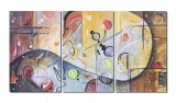 Set 3 piese tablou astract pictat manual living, birou, Fantezie - 150x80cm ulei pe panza, gata de agatat pe perete