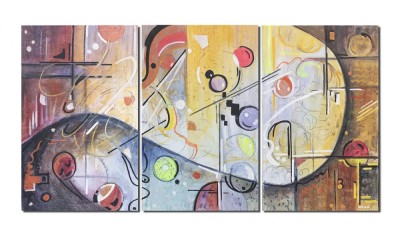 Set 3 tablouri abstract pictat manual, Fantezie, 150x80cm ulei pe panza foto