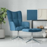 Scaun de relaxare cu taburet, albastru, catifea
