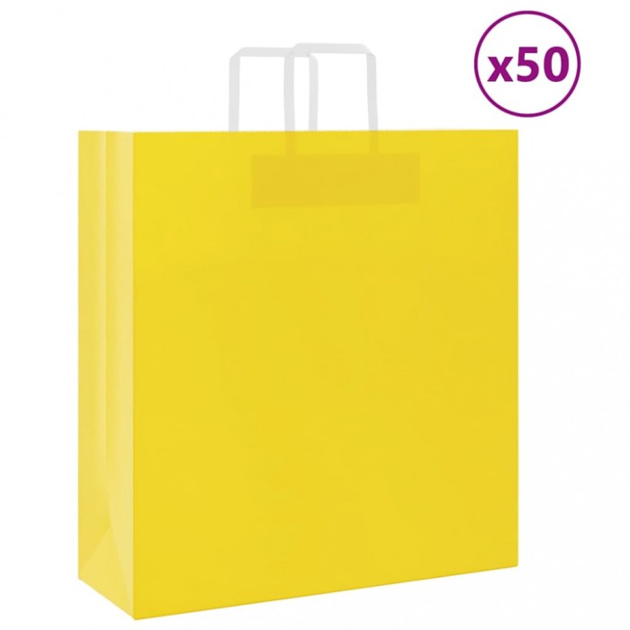 vidaXL Pungi de h&acirc;rtie 50 buc cu m&acirc;nere galbene 45x17x48 cm 4102003