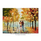 Tablou pictat manual, Plimbare relaxanta prin parc - 70x50cm ulei pe panza in cutit efect 3D