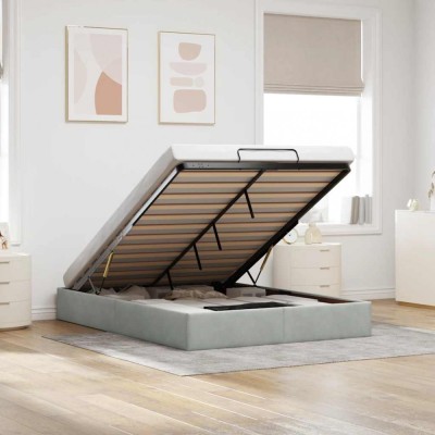 vidaXL Cadru pat otoman fără saltea Gri deschis 140x190 cm catifea 3310961 foto