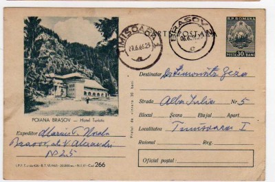 CP POIANA BRASOV HOTEL TURISTIC COD 266 1965 20000 EX MARCA FIXA 30 BANI foto