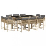 Set mobilier gradina cu perne, 11 piese bej combinat poliratan
