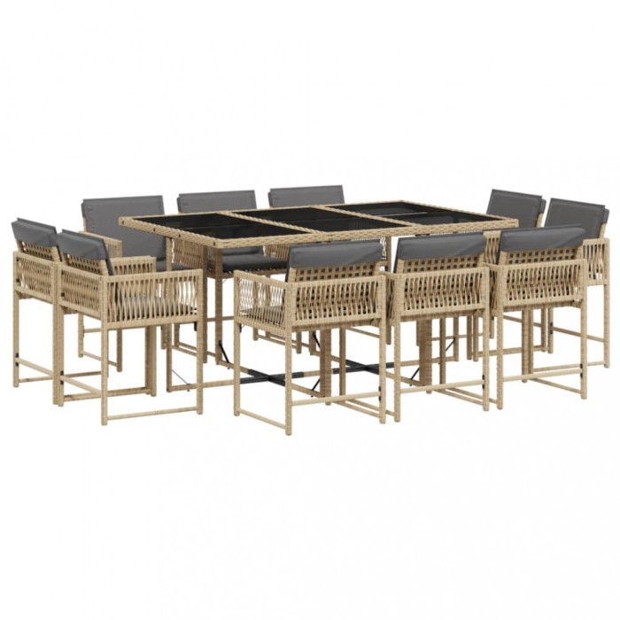 Set mobilier gradina cu perne, 11 piese bej combinat poliratan