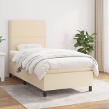 Cumpara ieftin Pat box spring cu saltea, crem, 90x190 cm, textil