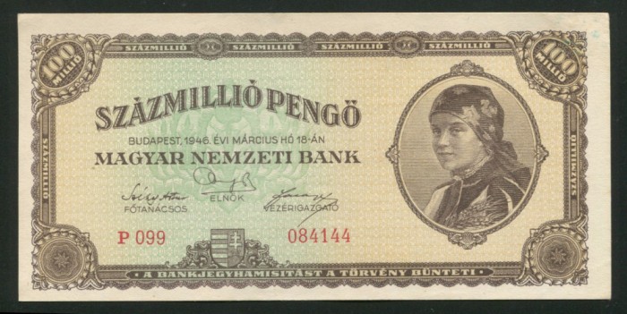 t159 UNGARIA 100.000.000 PENGO 1946 APROAPE NECIRCULATA aUNC