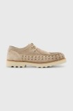 AllSaints pantofi de piele &icirc;ntoarsă Skiff Woven Shoe culoarea bej, M057FC
