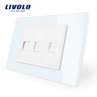 Priza telefon+dubla internet Livolo cu rama din sticla - standard italian SmartElectro IntelligentHouse foto