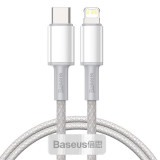 Cablu Date si Incarcare USB Type-C la Lightning Baseus, 1 m, 20W, Alb CATLGD-02