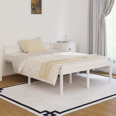 vidaXL Cadru de pat dublu 4FT6, alb, 135x190 cm, lemn masiv de pin