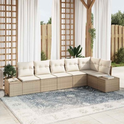 vidaXL Set de canapele pentru grădină 6 pcs bej și crem Rattan poli 3347081 foto