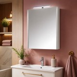 Dulap baie cu oglinda GN5011, MDF, iluminare led, 60 cm, usa, 3 rafturi, soft close, alb