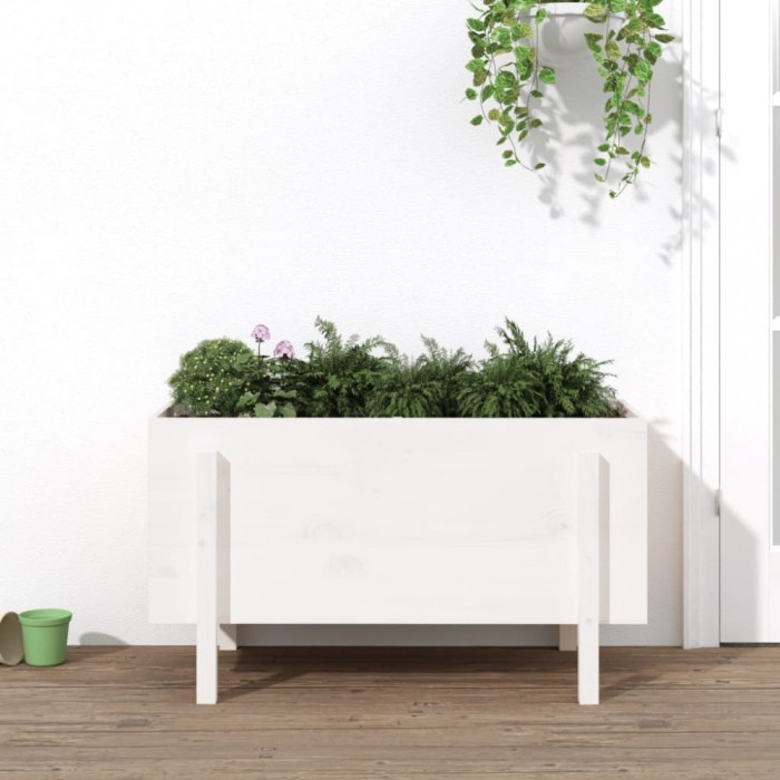 vidaXL Strat &icirc;nălțat de grădină, alb, 101x50x57 cm, lemn masiv de pin 825213