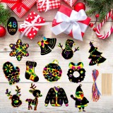 Set de 48 hartii cu panglici si 24 creioane de razuit pentru Craciun , hartie/lemn/panglica, multicolor, 14 x 5,5 cm / 70 cm / 27,6 cm
