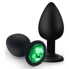Dop Anal Silicone Buttplug Large, Negru/Verde Inchis, Guilty Toys