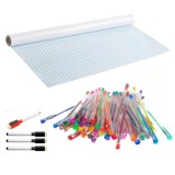 Cumpara ieftin Set Rola de hartie autoadeziva pentru scris si desenat cui 4 markere cu magnet si burete si 50 pixuri cu gel cu sclipici permanente, 200 x 45 cm