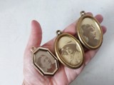 Lot 3 tablouri mici miniatura poze vintage in rama de metal, Made in Italy , 6x4cm si 5.5x3cm, decor casa papusii