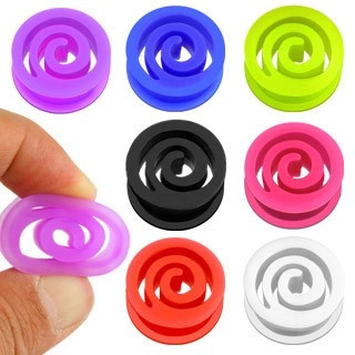Plug spiralat din material flexibil, diferite culori - Lățime: 6,5 mm, Culoare Piercing: Roșu foto