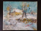 NI209 Peisaj de iarnă, pictor Gheorghe Tirla, 2005, ulei pe p&acirc;nză, Natura, Realism