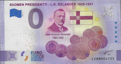 !!! 0 EURO SOUVENIR - FINLANDA , PRESEDINTELE L. K. RELANDER - 2021.2 - UNC foto