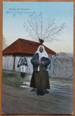 Carte postala circulata , Tarani in fata casei , 1913 foto