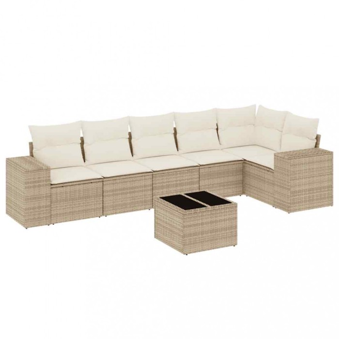 Set canapele de gradina, 7 piese, cu perne, bej, poliratan