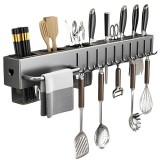 Organizator de perete, pentru bucatarie, 60 cm, 10 carlige si suporturi pentru cutite si accesorii, Oem