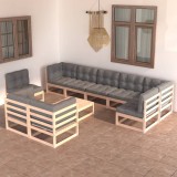 vidaXL Set mobilier grădină cu perne, 10 piese, lemn masiv de pin 3076729