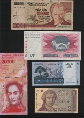 Set 5 bancnote de prin lume adunate (cele din imagini) #235 foto
