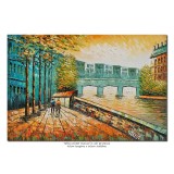 Tablou pictat manual, Peisaj citadin stilizat (2) - 90x60cm ulei pe panza in cutit efect 3D
