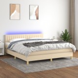 VidaXL Pat cu arcuri, saltea și LED, crem, 180x200 cm, textil 3133898