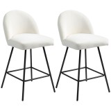 HOMCOM Set 2 Scaune de Bar cu Spătar din Catifea și Suport pentru Picioare, 48.5x56x92 cm, Alb Crem | Aosom Romania