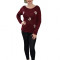 Bluza clasica din material tricotat marsala, cu decolteu mic