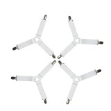 Set 4 Bretele Elastice cu Clesti Metalici pentru Prinderea Cearseafurilor si Lenjeriei de Pat, Alb CBD CORAL BEST DEALS Alb Alb Cromat