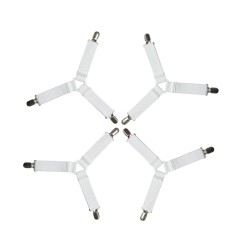 Set 4 Bretele Elastice cu Clesti Metalici pentru Prinderea Cearseafurilor si Lenjeriei de Pat, Alb CBD CORAL BEST DEALS Alb Alb Cromat
