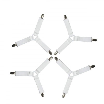 Set 4 Bretele Elastice cu Clesti Metalici pentru Prinderea Cearseafurilor si Lenjeriei de Pat, Alb CBD CORAL BEST DEALS Alb Alb Cromat foto