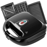 Sandwich-maker Rubik 30Jvul 3in1,750W, 3 tipuri de placi detasabile, vafe, gratar, panini, culoare negru