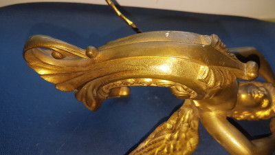 E378-I- Ornament SIRENA vechi gen frontispiciu corabie bronz masiv aurit. foto