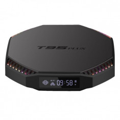 TV Box T95 Plus Smart Media Player Negru, 8K, RAM 8GB, ROM 64GB, Android 11, RK3566 Quad Core, WiFi dual band, Lumini pulsatorii