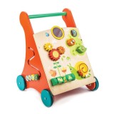 Antemergator cu activitati in gradina, din lemn premium - Baby Block Walker - 10 activitati - Tender Leaf Toys