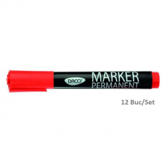 Set 12 Markere Permanente DACO, Rosii, Varf 3 mm, Marker, Marker Rosu, Markere Rosii, Marker cu Cerneala Rosie, Marker Permanent, Markere Permanente,