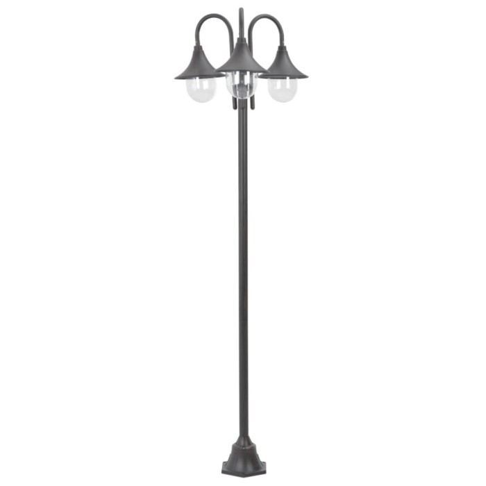 vidaXL St&acirc;lp iluminare grădină, E27, 220 cm, aluminiu, 3 lămpi, bronz