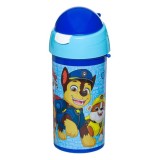 Sticla de apa copii, bidon cu pai si snur, 500 ml, Patrula Catelusilor, Pop Up, pentru scoala si gradinita