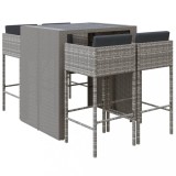 Cumpara ieftin Set mobilier bar de gradina, cu perne, 5 piese, gri, poliratan