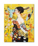 Cumpara ieftin Tablou celebru pictat manual, Doamna cu evantai, 80x60cm ulei pe panza, reproducere Gustav Klimt