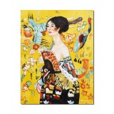 Tablou celebru pictat manual, Doamna cu evantai, 80x60cm ulei pe panza, reproducere Gustav Klimt